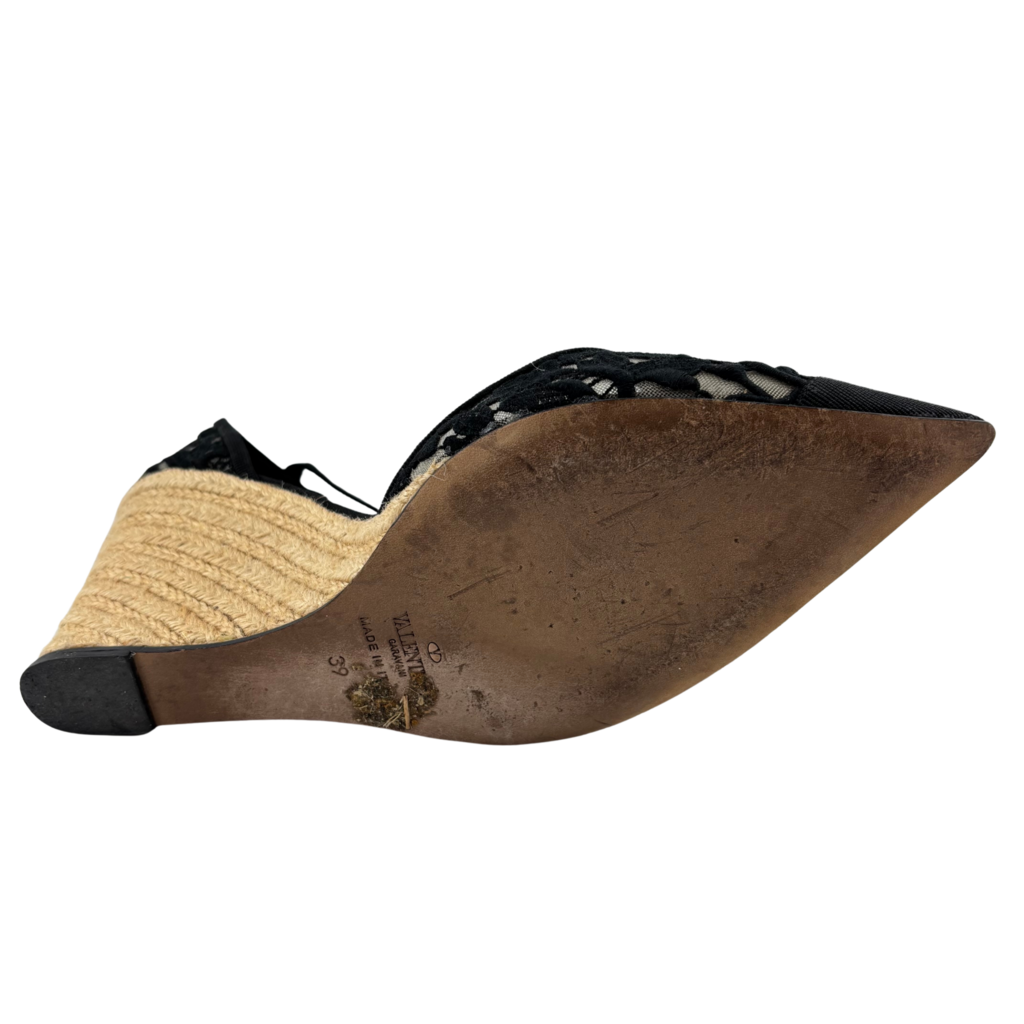 Valentino Black Lace Espadrille Wedge Heels, 39