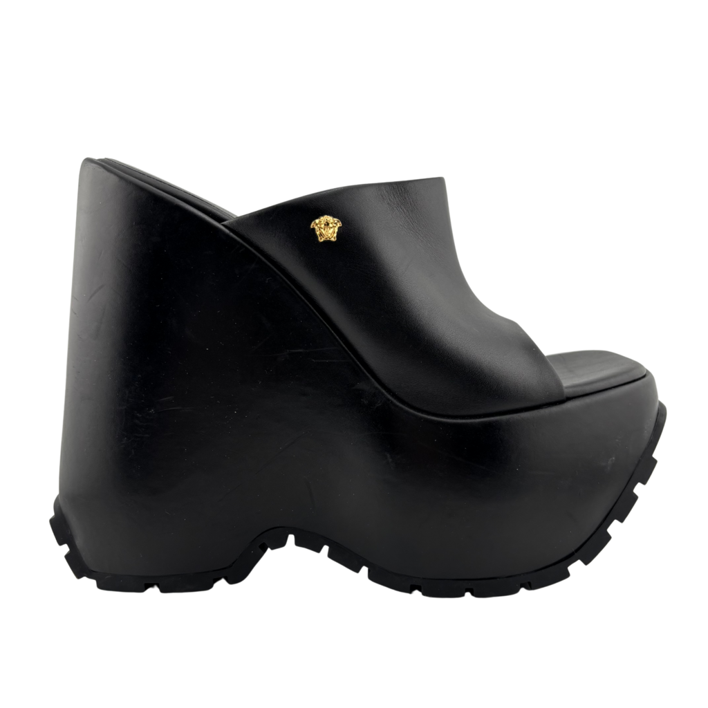 Versace Black Leather Platform Sandals, 39
