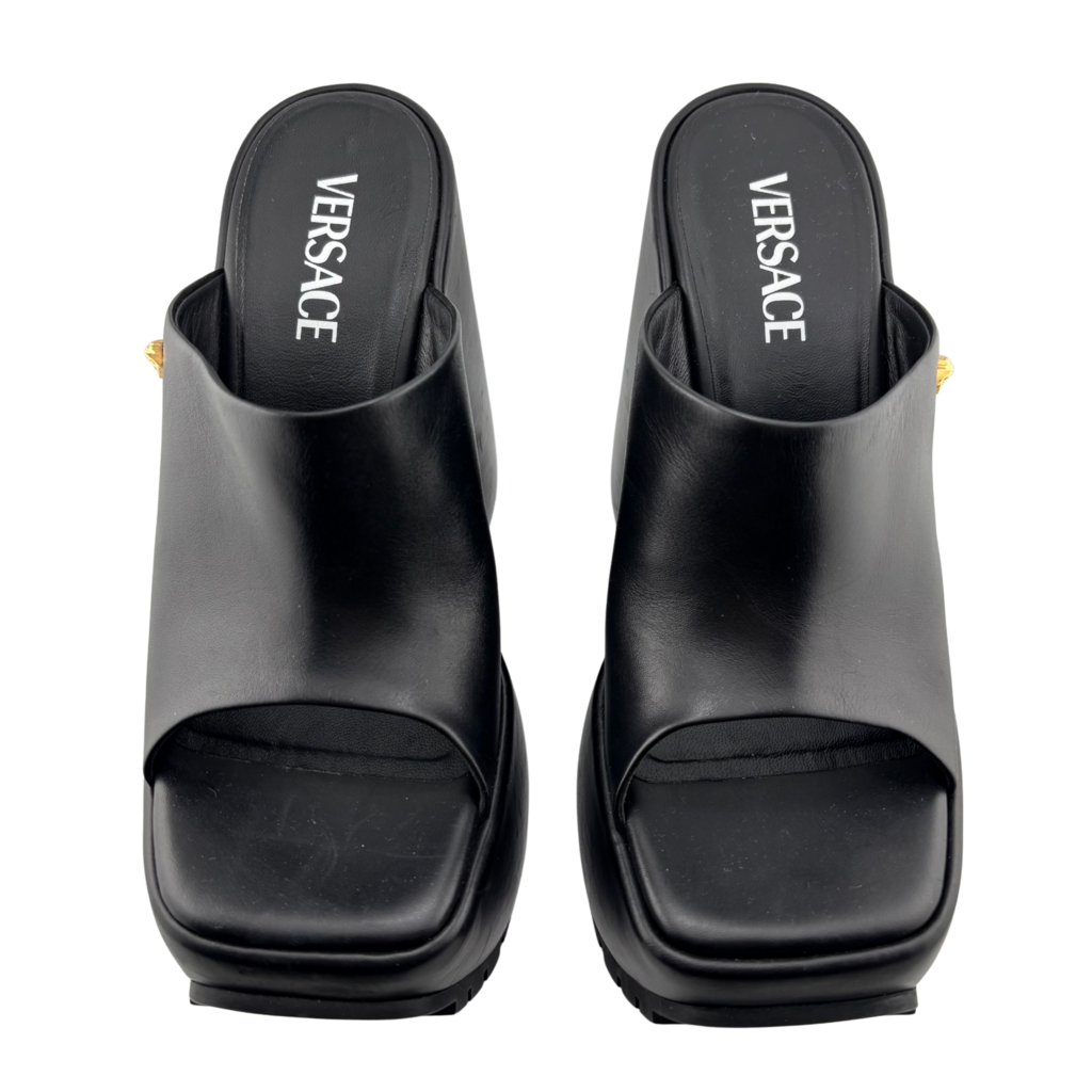 Versace Black Leather Platform Sandals, 39