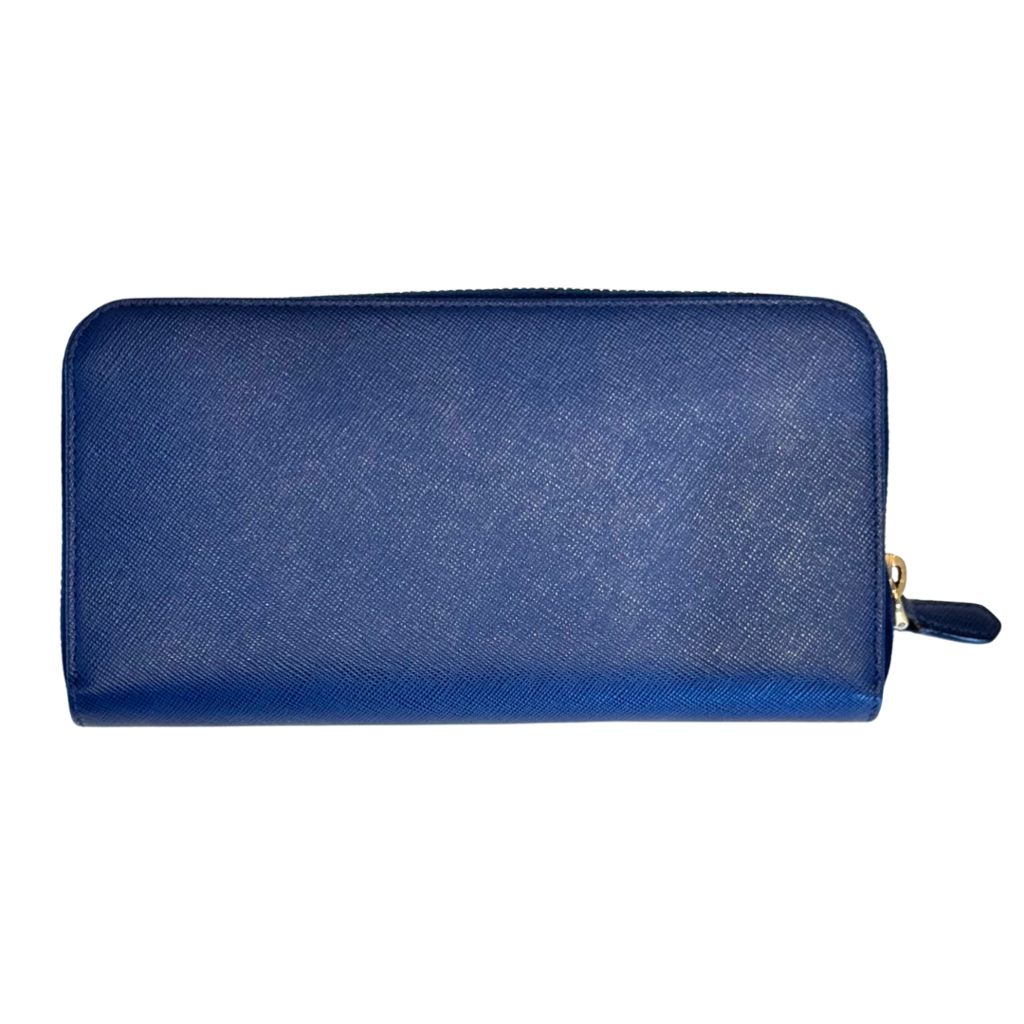 Prada Blue Saffiano Bow Zip Wallet