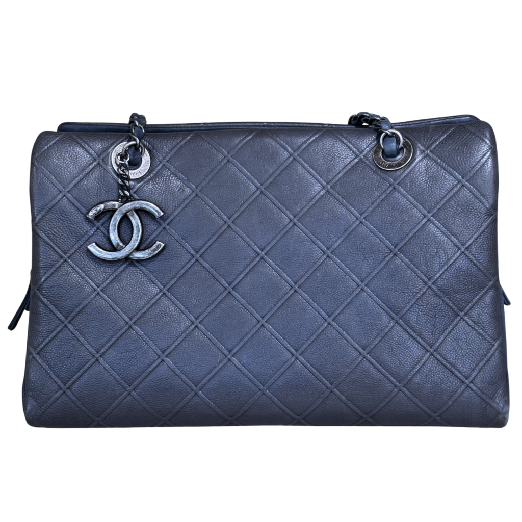 Chanel Blue Gray Diamond CC Shopping Tote