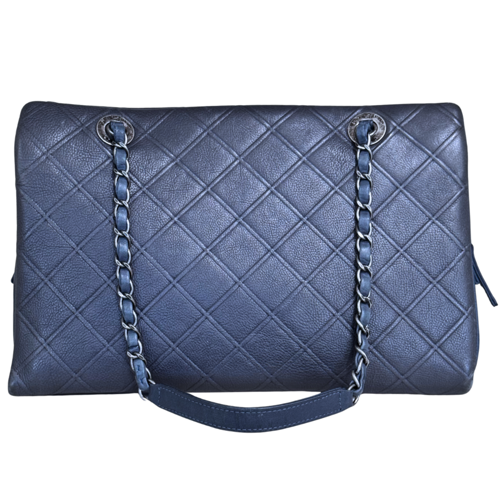 Chanel Blue Gray Diamond CC Shopping Tote