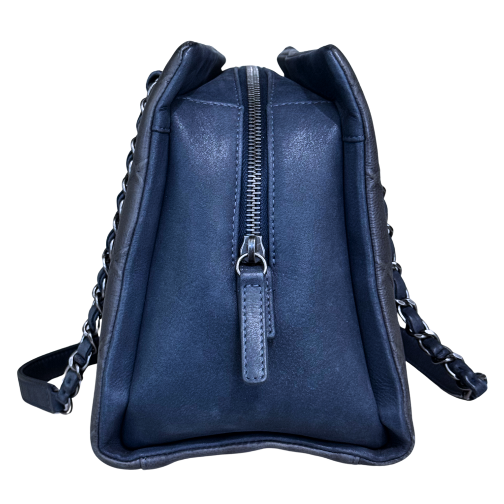 Chanel Blue Gray Diamond CC Shopping Tote