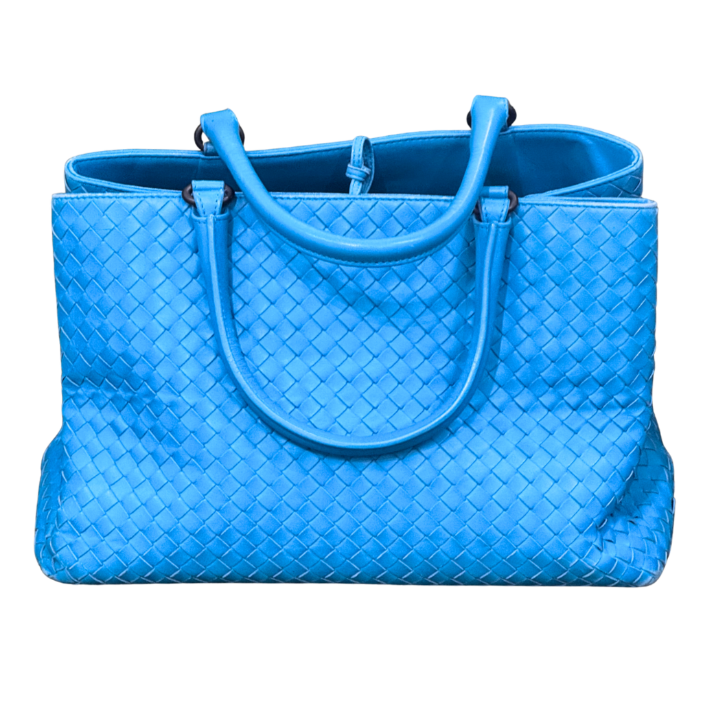 Bottega Veneta Blue Intreciatto Top Handle Bag
