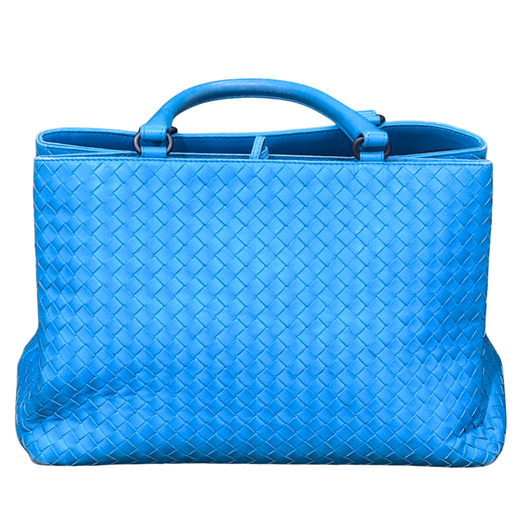 Bottega Veneta Blue Intreciatto Top Handle Bag