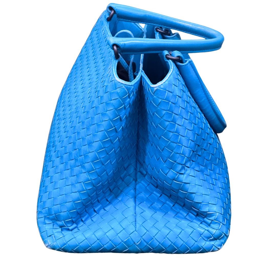 Bottega Veneta Blue Intreciatto Top Handle Bag