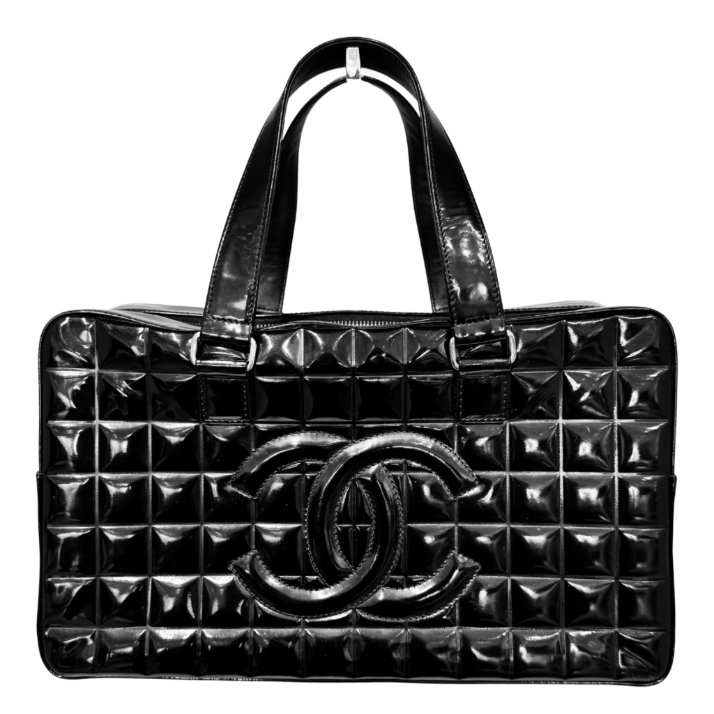 Chanel Black Patent Quilted Bowler Bag