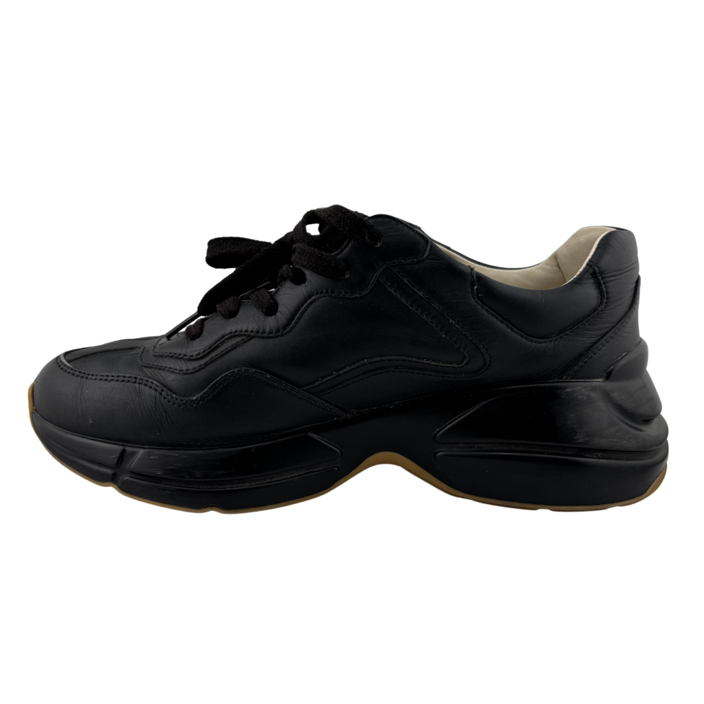 Gucci Black Leather Rainbow Logo Sneaker, 39.5
