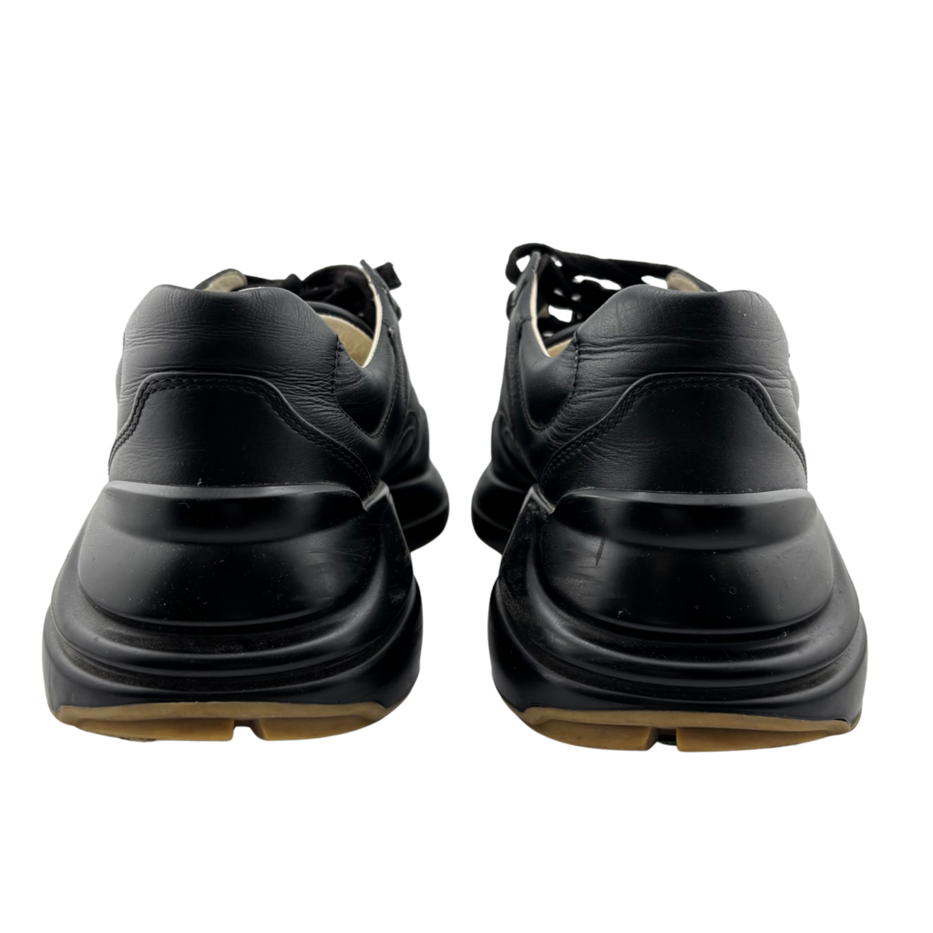 Gucci Black Leather Rainbow Logo Sneaker, 39.5