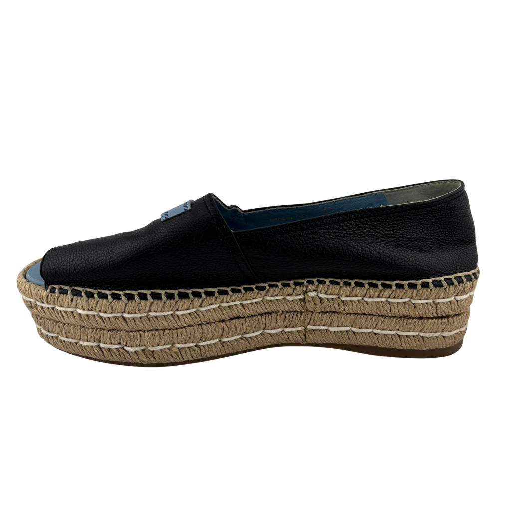 Prada Black Leather Platform Espadrille Sandal, 39