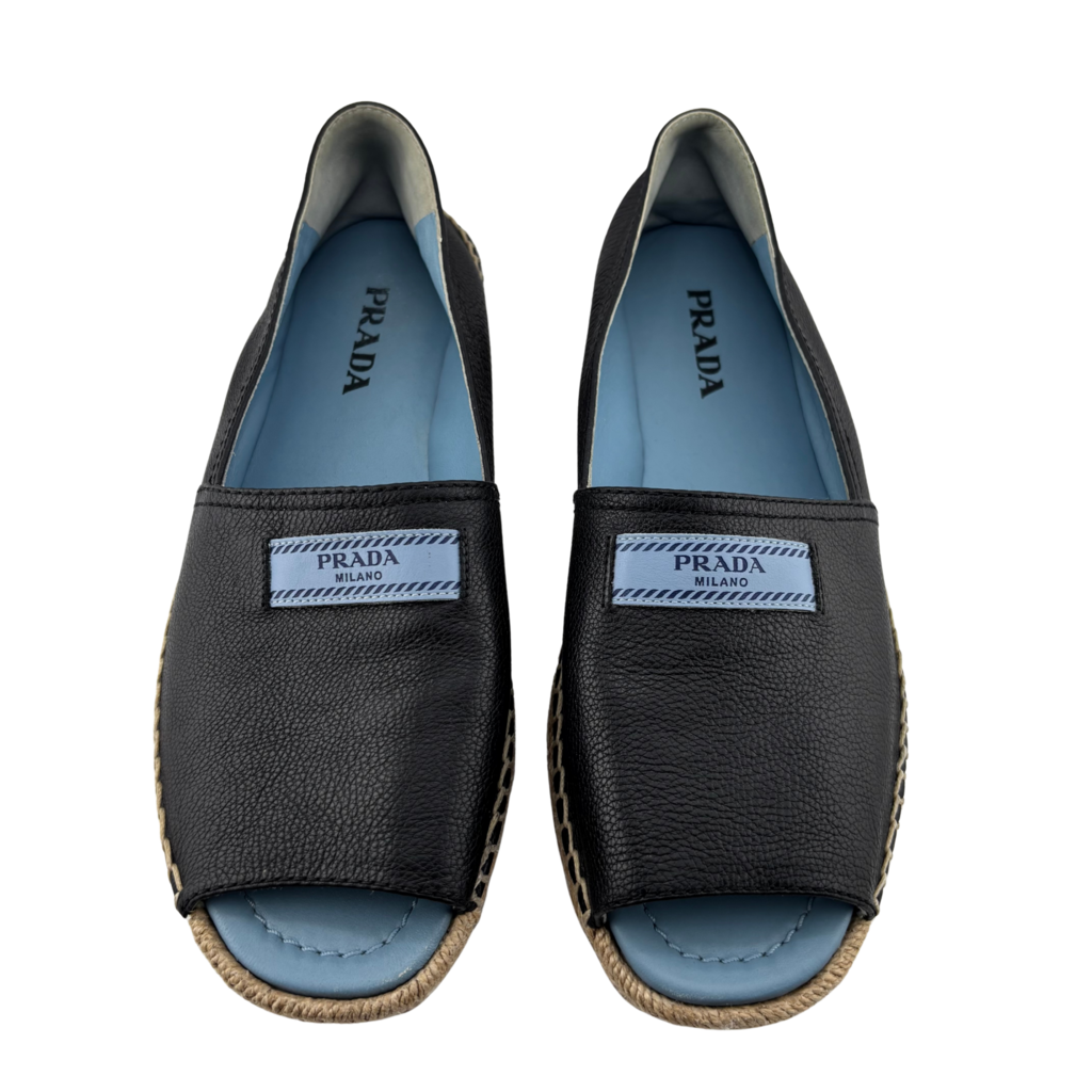 Prada Black Leather Platform Espadrille Sandal, 39