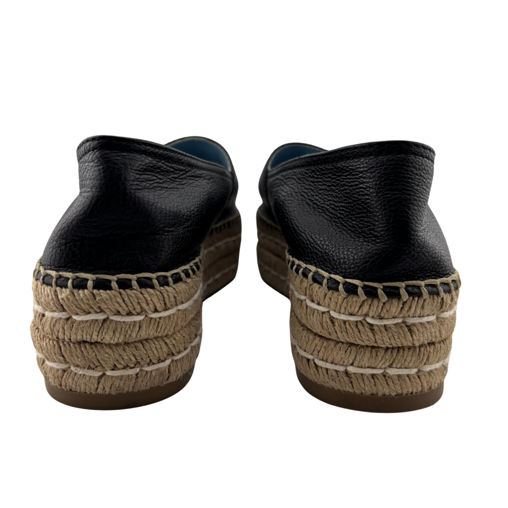 Prada Black Leather Platform Espadrille Sandal, 39