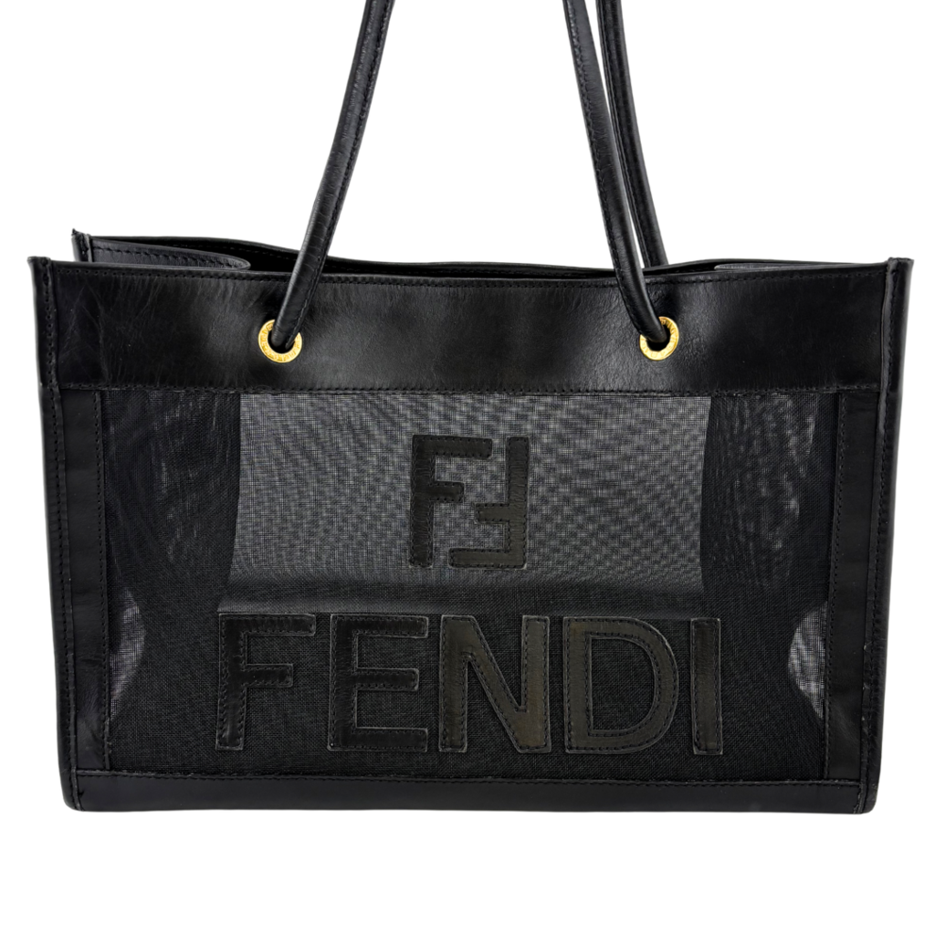 Logo Tote Bag Mesh Leather Black