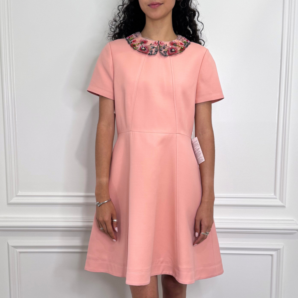 Valentino Pink Floral Bead & Embroidery Collar Dress, 8