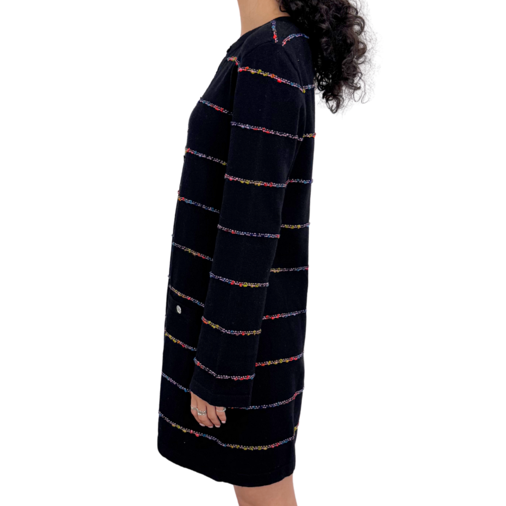 Chanel Black Cashmere Rainbow Striped Dress, 40