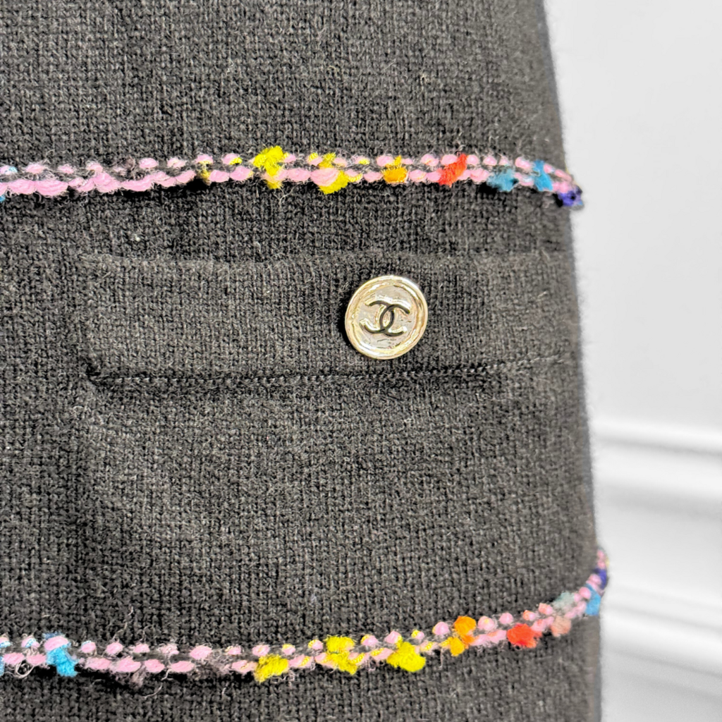 Chanel Black Cashmere Rainbow Striped Dress, 40