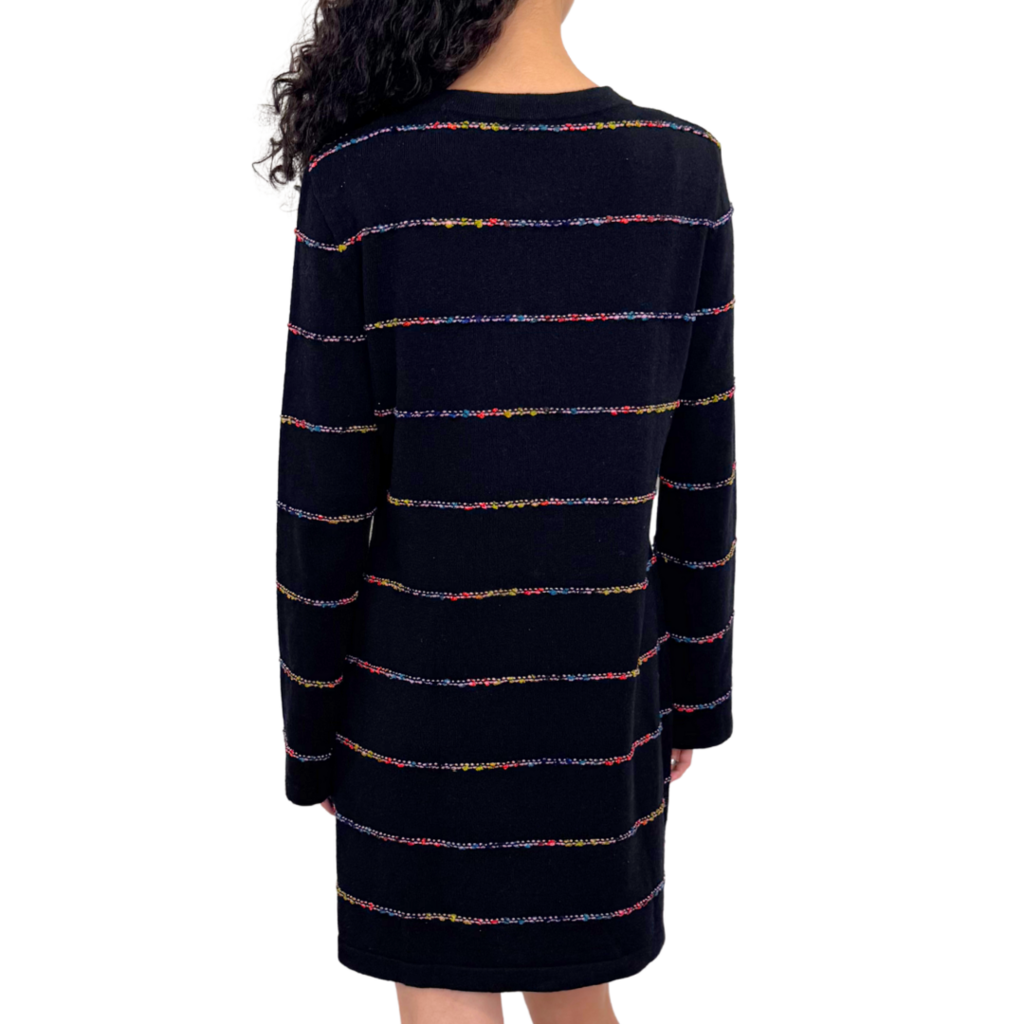 Chanel Black Cashmere Rainbow Striped Dress, 40