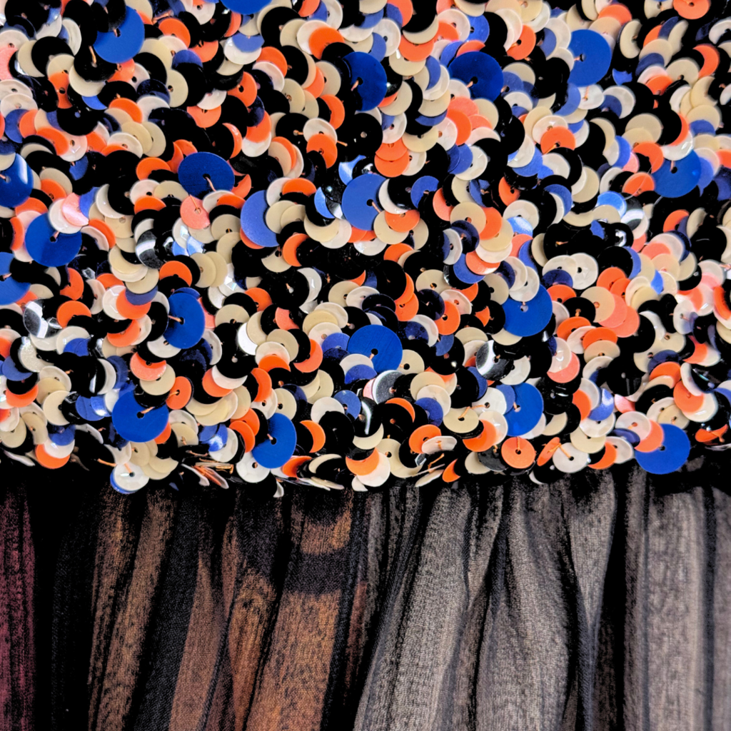 Chanel Black Silk Multicolor Ruffle Sequin Dress, 38