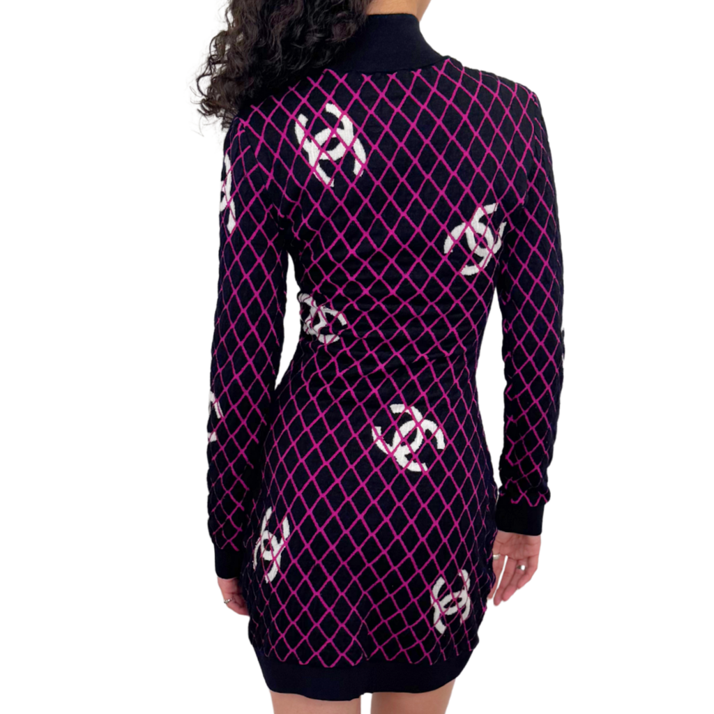 Chanel Black & Purple CC Knit Zip Ski Dress (2019), 38