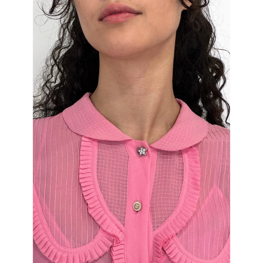 Gucci Pink Silk Pleated Dress, 38