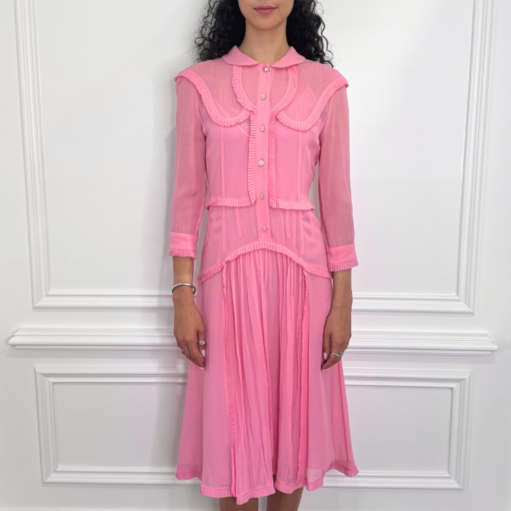 Gucci Pink Silk Pleated Dress, 38