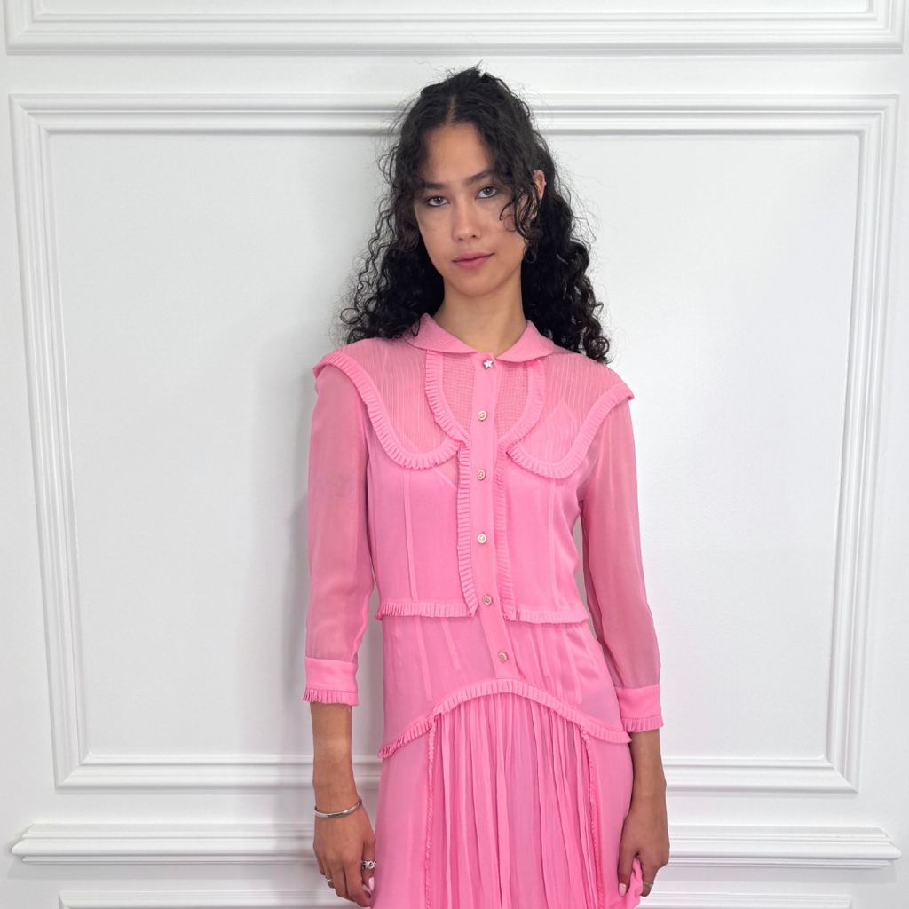 Gucci Pink Silk Pleated Dress, 38