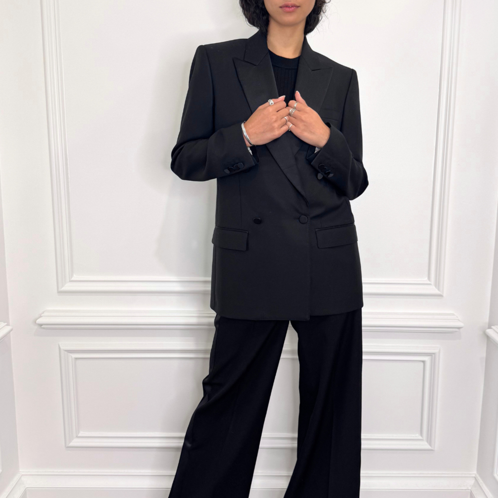 Burberry Ribbon Trim Black Blazer & Pant Suit Set, 4/6 (NWT)