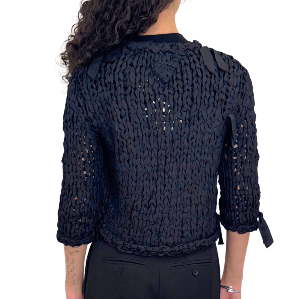 Prada Black Silk Handmade Cropped Crochet Cardigan, 36 (NWT)