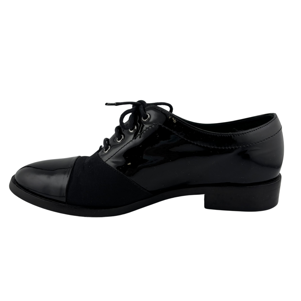 Chanel Black Patent Cap Toe Shoe, 35.5