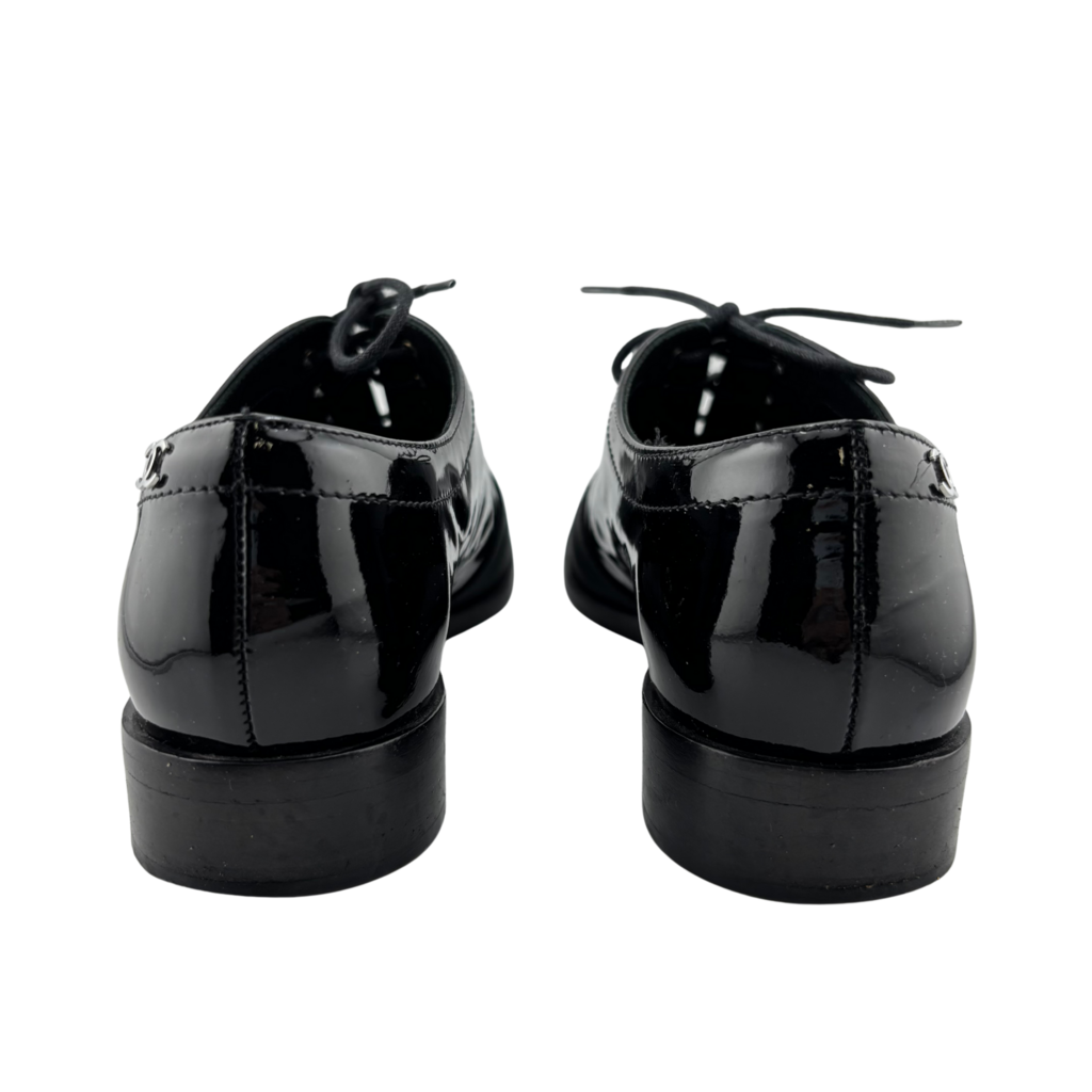 Chanel Black Patent Cap Toe Shoe, 35.5