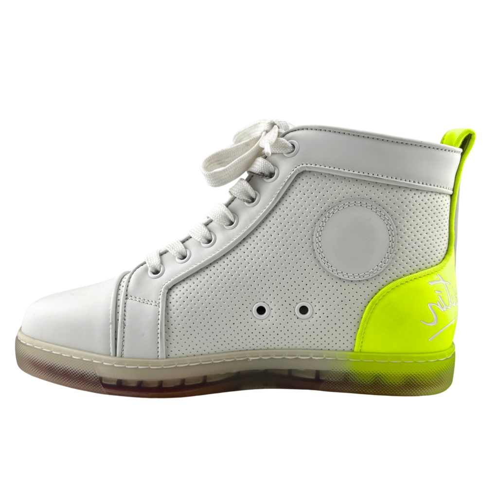Christian Louboutin White Neon Yellow Accent High Top Sneakers, 38