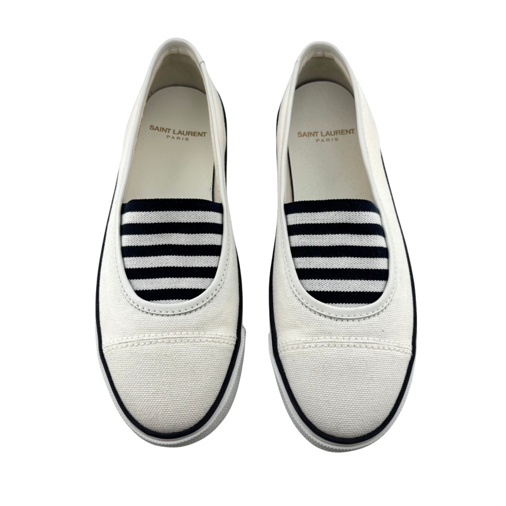 Saint Laurent White Canvas Slip-On Sneaker, 37