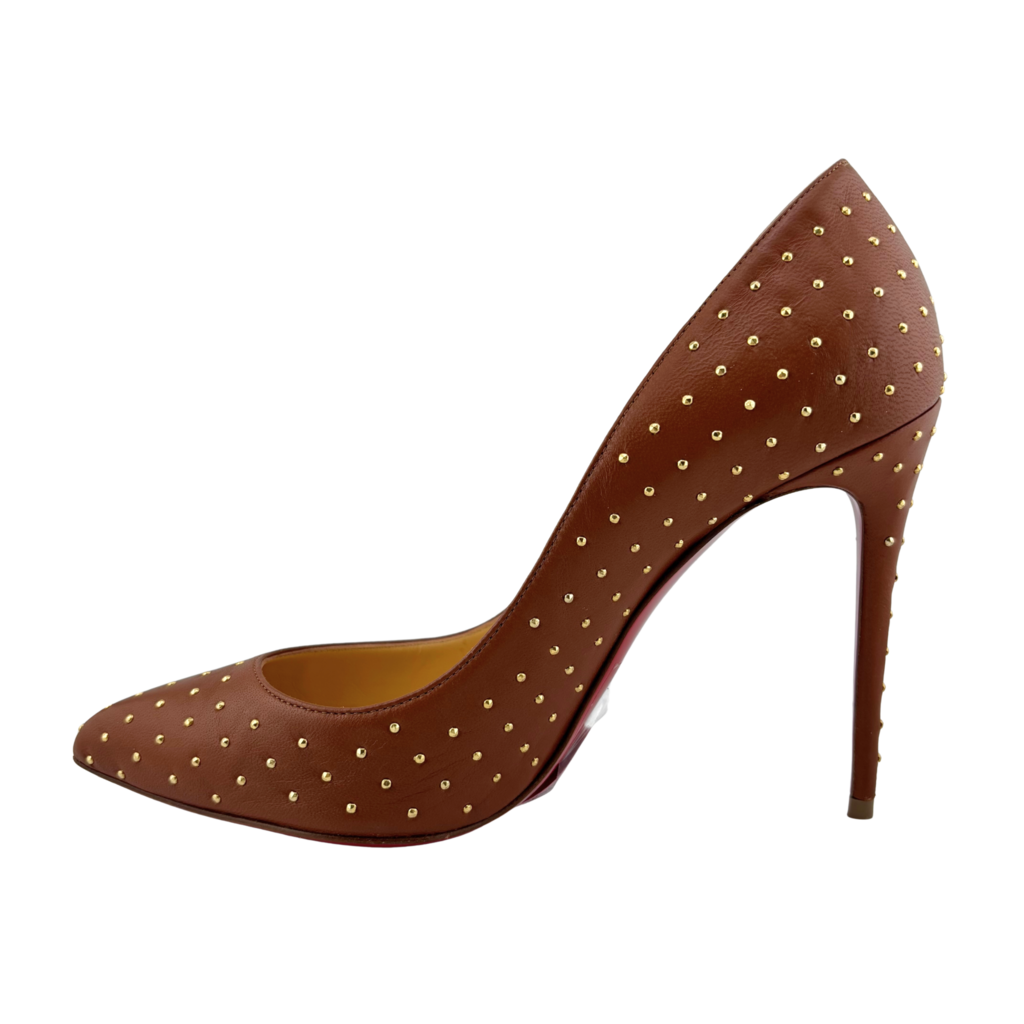 Christian Louboutin Brown & Gold Studded Leather Pump, 37.5
