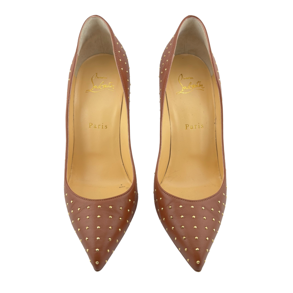 Christian Louboutin Brown & Gold Studded Leather Pump, 37.5