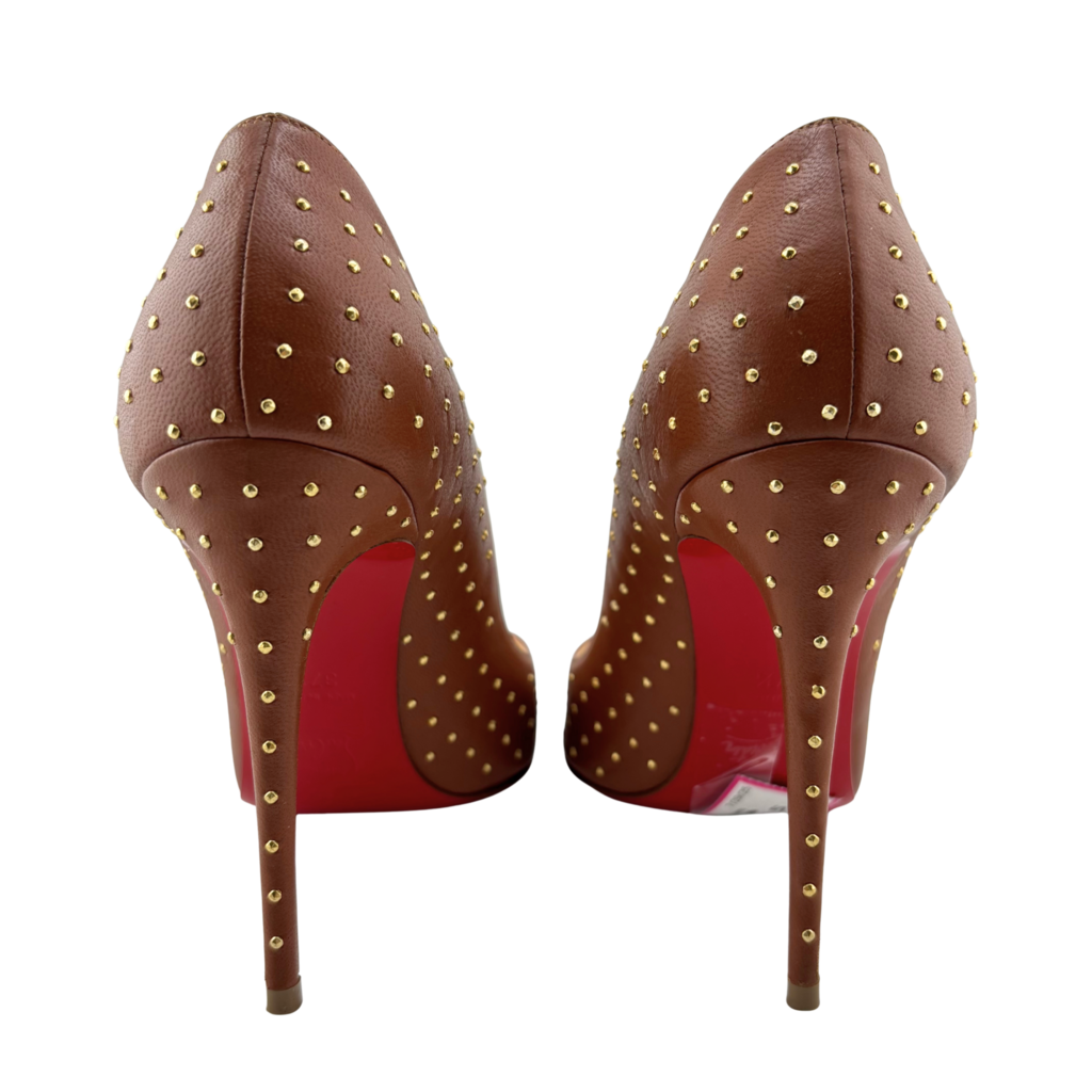Christian Louboutin Brown & Gold Studded Leather Pump, 37.5