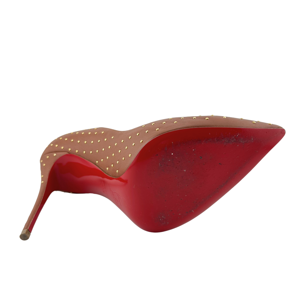 Christian Louboutin Brown & Gold Studded Leather Pump, 37.5