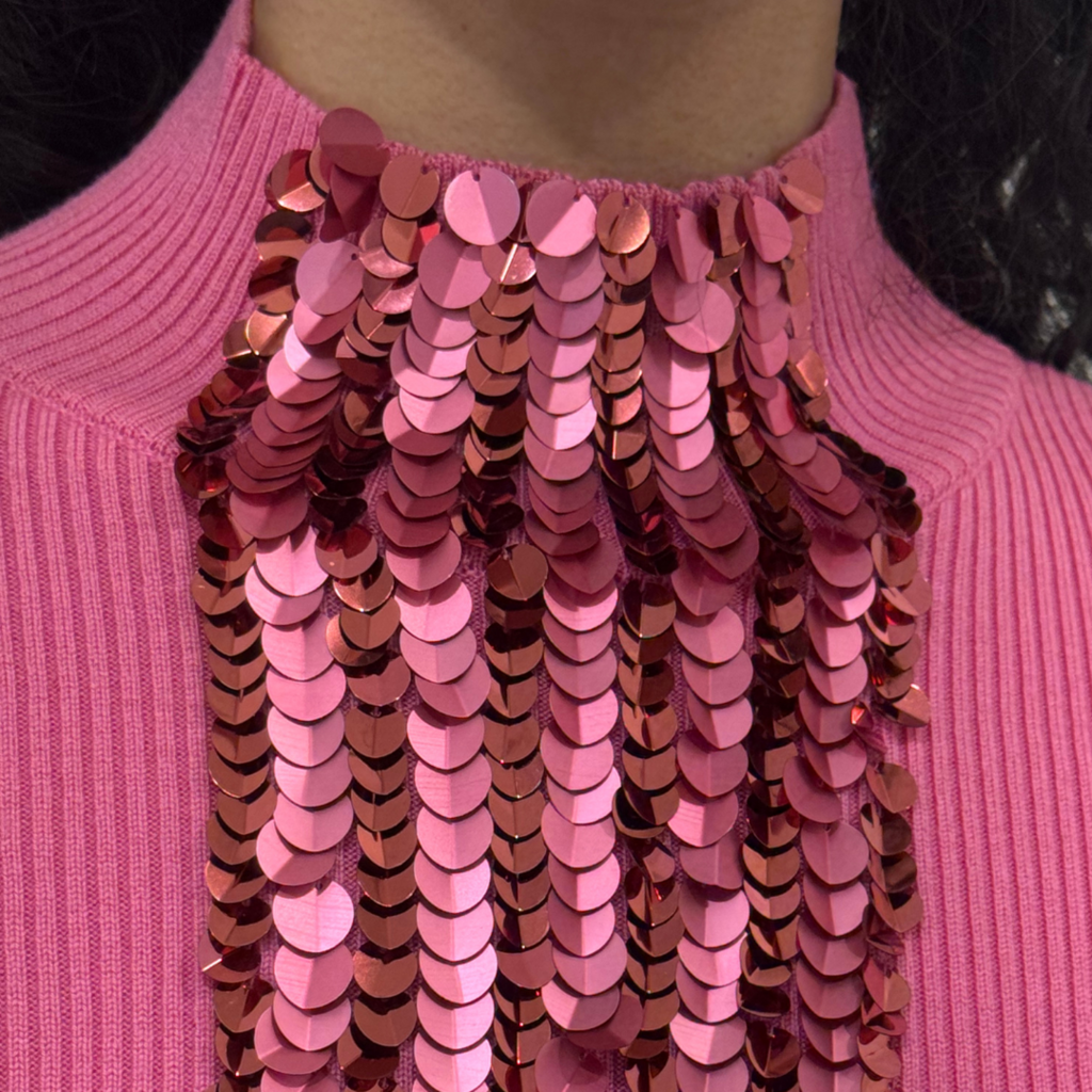 Delpozo Pink Ribbed Merino Wool Sequin Sweater, M (NWT)