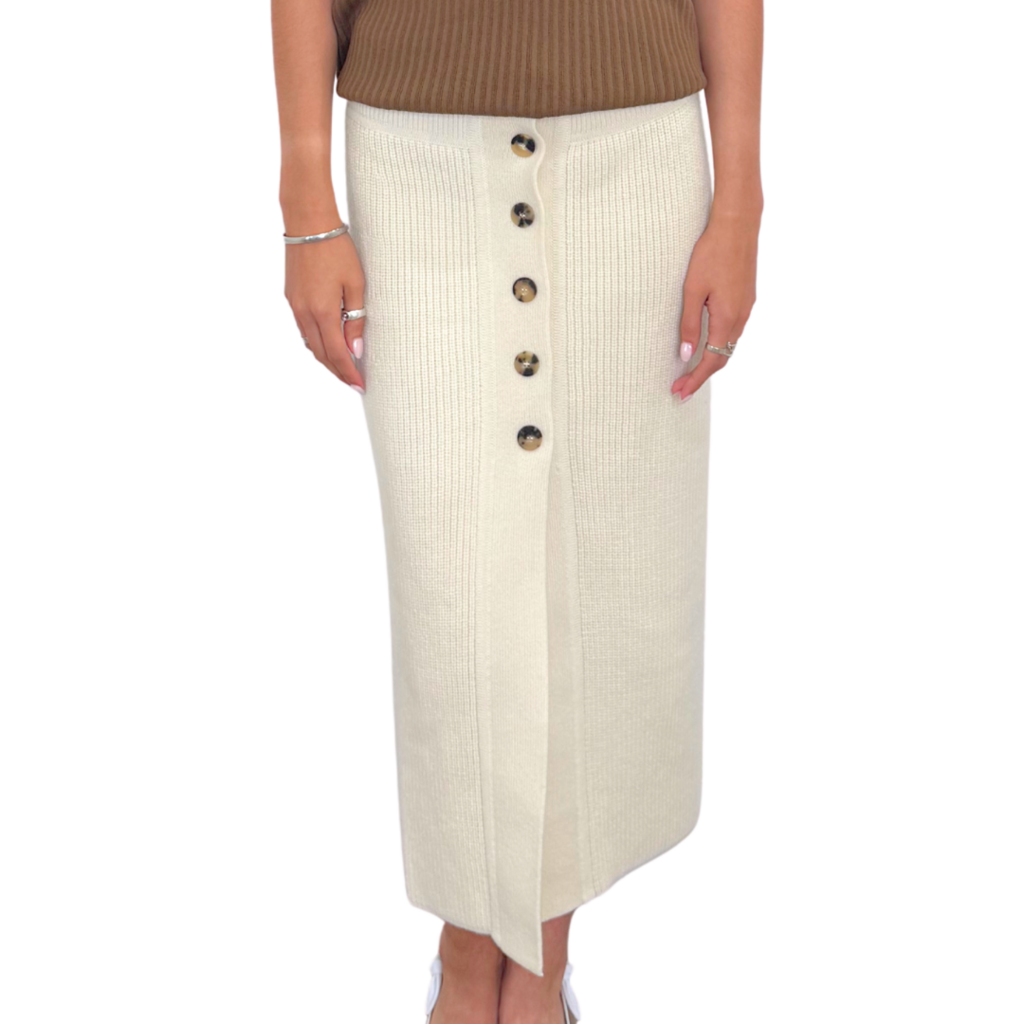 Hermès Cream Cashmere Knit Buttoned Skirt (NWT), 36