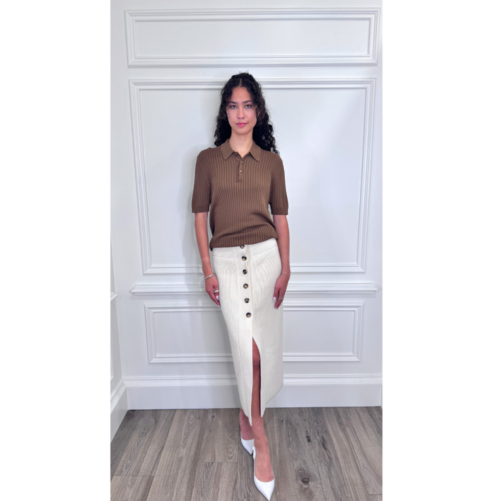 Hermès Cream Cashmere Knit Buttoned Skirt (NWT), 36