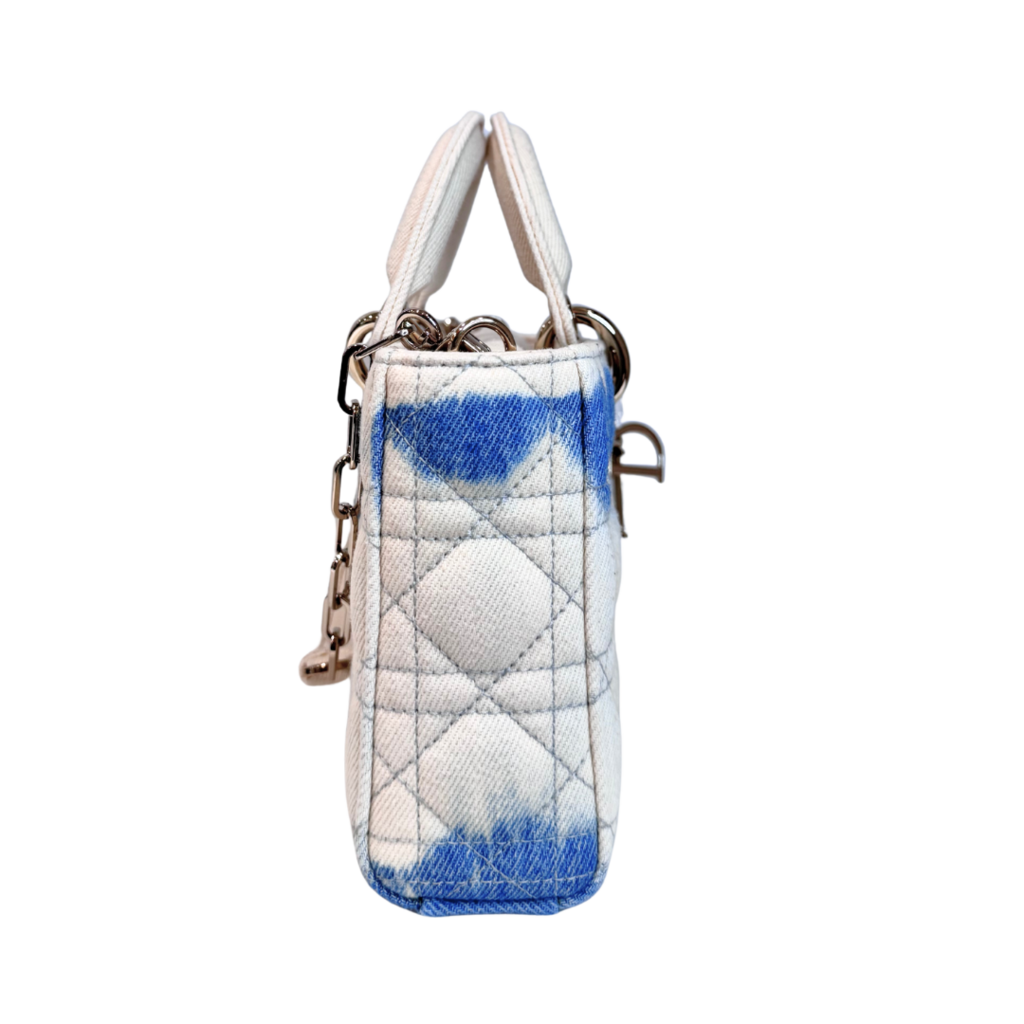 Christian Dior White & Blue Tie Dye Lady Dior Joy Bag