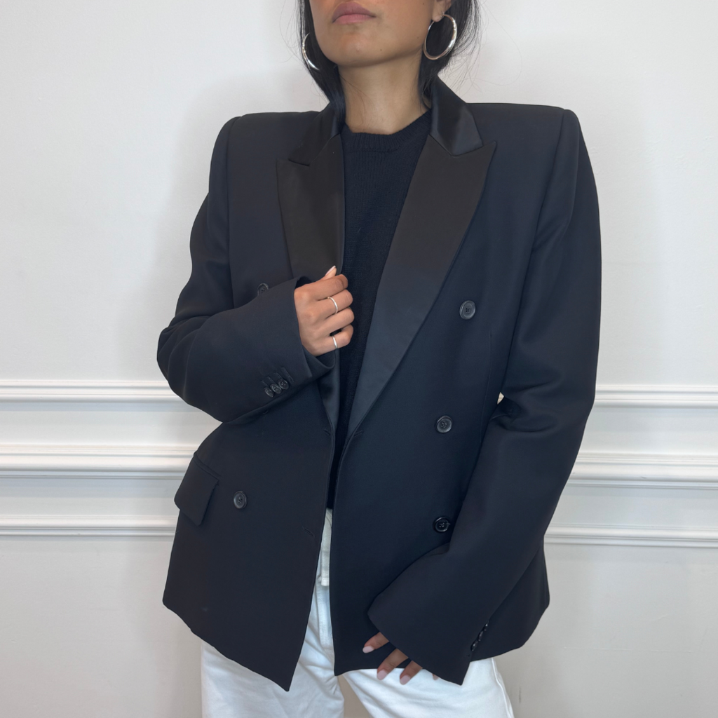 Khaite Black Wool Blend Tuxedo Blazer, 12 (NWT)