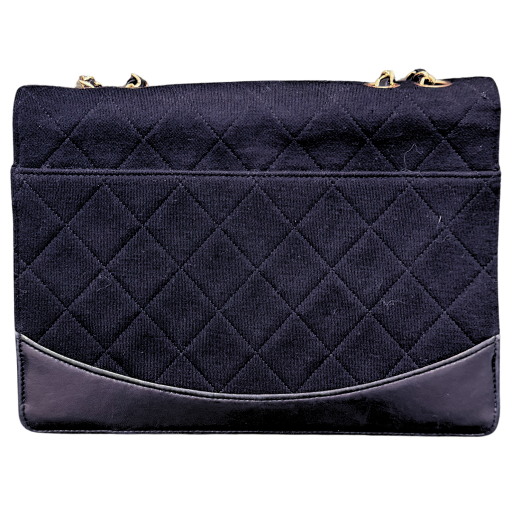 Chanel Black Leather Trim Quilted Canvas Flap Bag