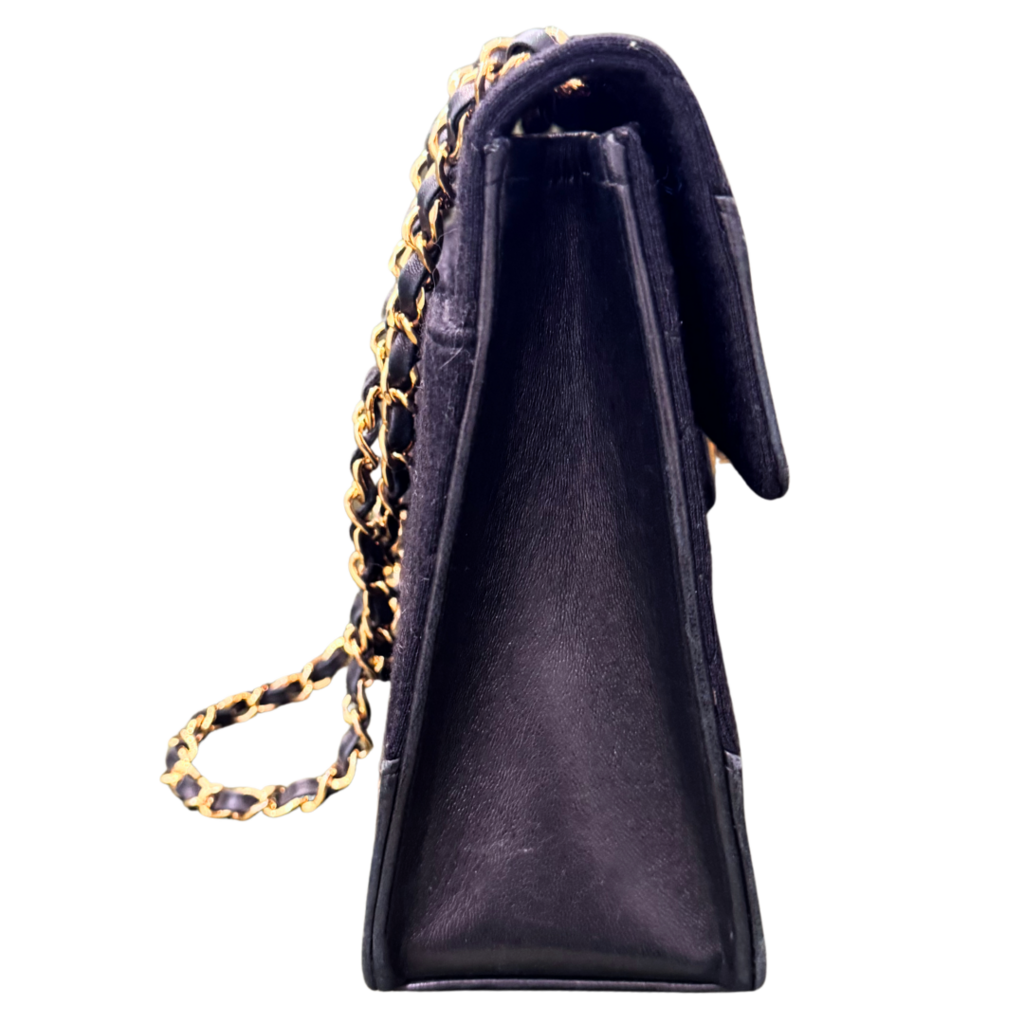 Chanel Black Leather Trim Quilted Canvas Flap Bag