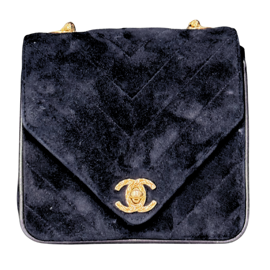 Chanel Black Chevron Suede Bijoux Chain Flap Bag