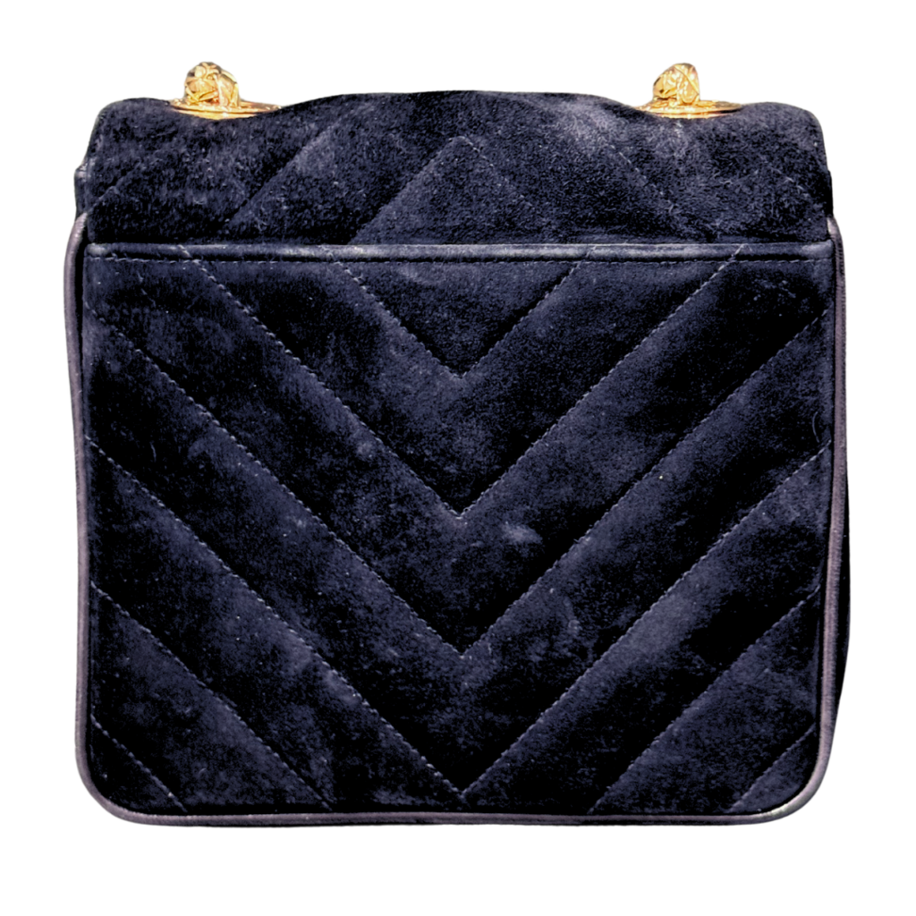 Chanel Black Chevron Suede Bijoux Chain Flap Bag