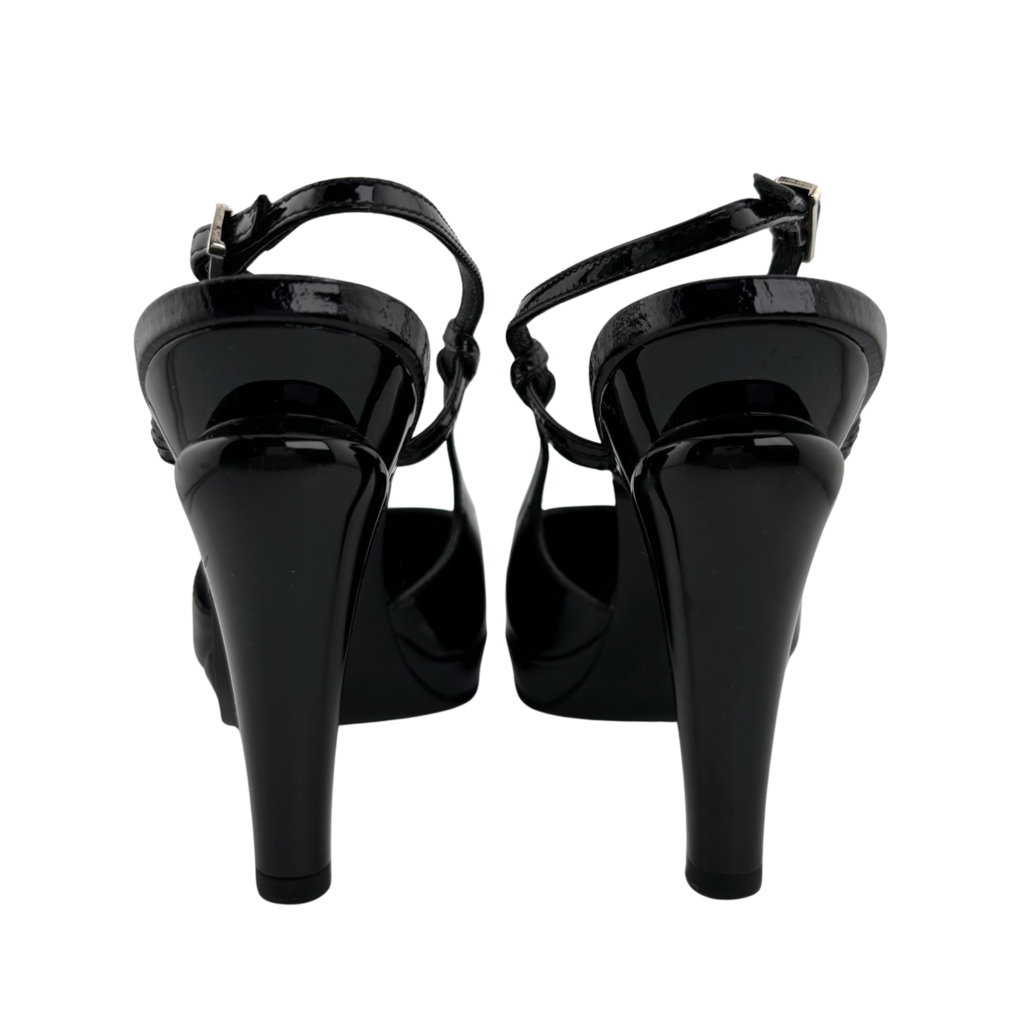 Chanel Black & White Cap Toe Patent Slingback Heel, 35