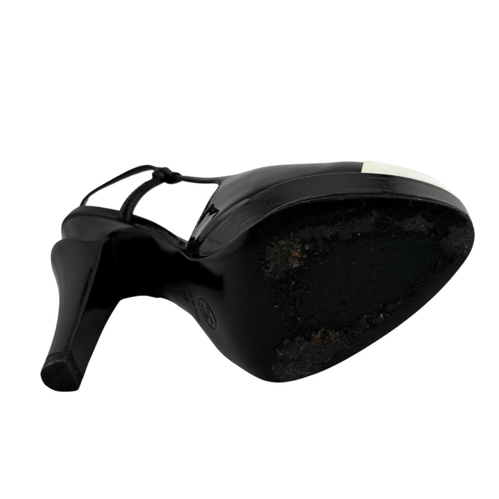 Chanel Black & White Cap Toe Patent Slingback Heel, 35