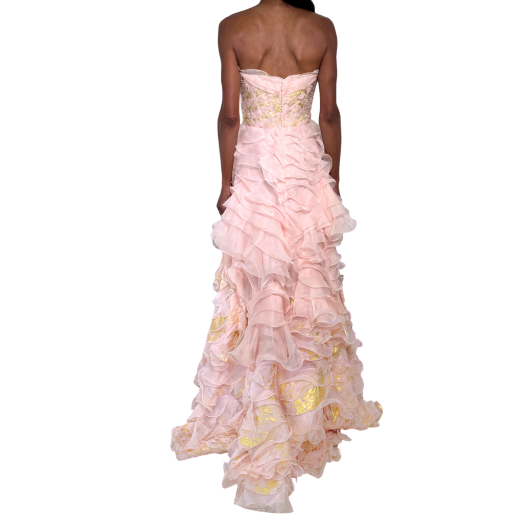 Oscar De La Renta Pink & Gold Ruffle Gown, 4