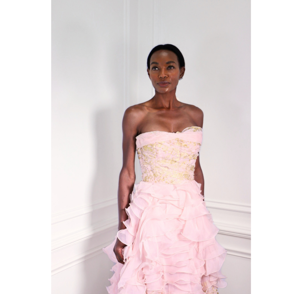Oscar De La Renta Pink & Gold Ruffle Gown, 4