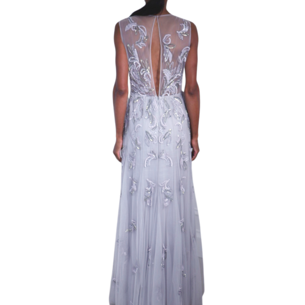 Dennis Basso Silver Mesh and Sequin Gown, 6